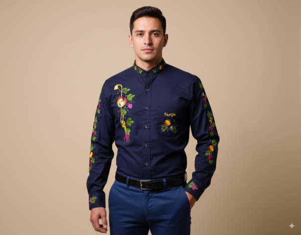 AzulF Camisa en Popelina Azul Marino